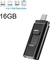 DrPhone EasyDrive - 16GB - 4 In 1 Flashdrive - OTG USB 3.0 + USB-C + Micro USB + Lightning iPhone - Android - Tablet Opslag