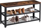MIRA Home - Industriële Schoenenbank - Duurzaam Hout en Stevig Metaal - Efficiënt Ruimtegebruik - 88x30x45 cm