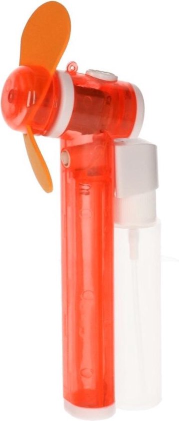 Zak ventilator/waaier oranje met water verstuiver - Mini hand ventilators van 16 cm