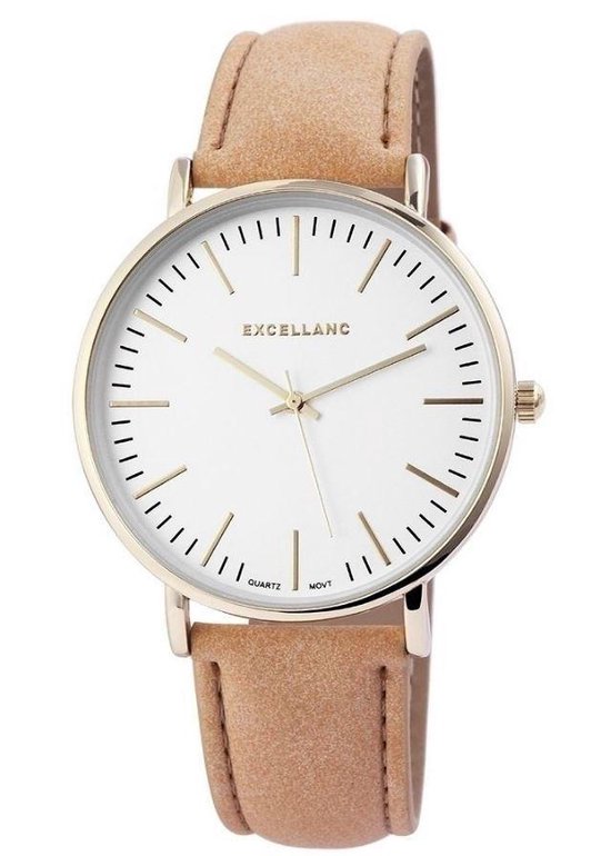 Excellanc trendy unisex horloge met lichte roze/beige band