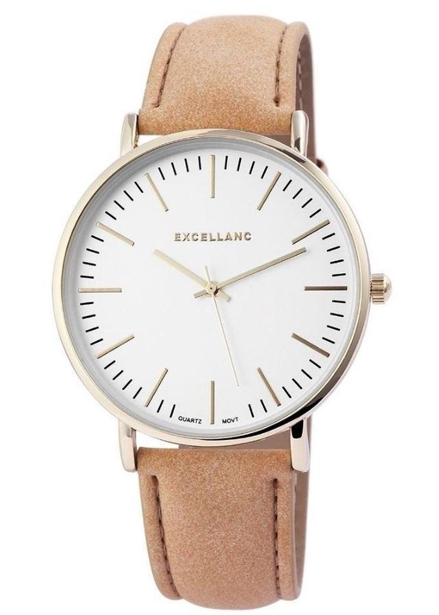 Excellanc trendy unisex horloge met lichte roze-beige band