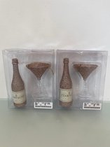 Decoratieve feesthangers met glitter (champagne/glas) - set van 2 keer 2 stuks