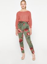 LOLALIZA Pantalon met bloemen en ceintuur - Khaki - Maat 34