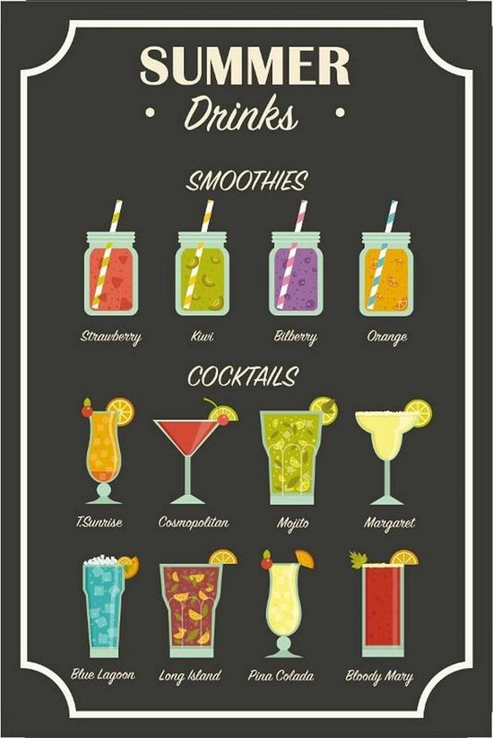 Wandbord - Summer Drinks Smoothies And Cocktails
