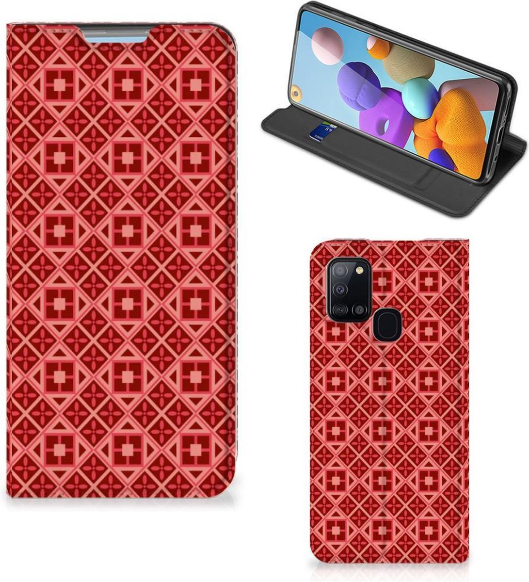 Samsung Galaxy A21s Hoesje met Magneet Batik Rood