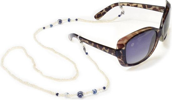 Cordon à lunettes Proud Pearls® avec perles véritables et porcelaine bleue de Delft