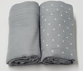 little feet - twee hydrofiele doeken - 125 x 120 cm - XL - large - grijs - sterretje grijs