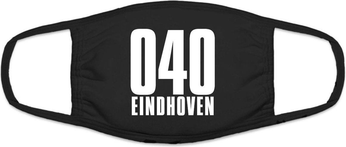 040 Eindhoven mondkapje | gezichtsmasker | bescherming | bedrukt | logo | Zwart mondmasker van katoen, uitwasbaar & herbruikbaar. Geschikt voor OV