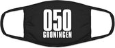050 Groningen mondkapje | gezichtsmasker | bescherming | bedrukt | logo | Zwart mondmasker van katoen, uitwasbaar & herbruikbaar. Geschikt voor OV