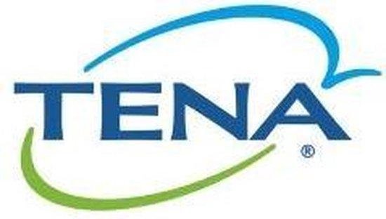 TENA logo met blauwe en groene lijnen.