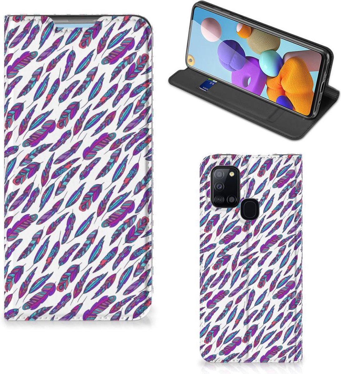 Samsung Galaxy A21s Hoesje met Magneet Feathers Color