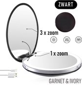 Garnet & Ivory - Make-up spiegel - 3 standen LED verlichting - 3x vergroting - Zwart