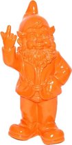 Kabouter met middelvinger - Decoratie - Kunststof - Oranje - 30cm