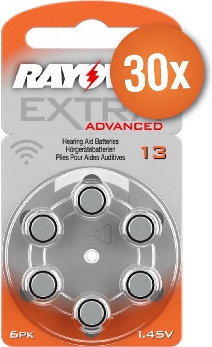 Voordeelpak Rayovac gehoorapparaat batterijen - Type 13 (oranje) - 30 x 6 stuks + gratis batterijtester