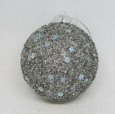 Kerstbal, zilver-blauw, pailletjes, glitter, 6 stuks: Ø 8 cm: Glas
