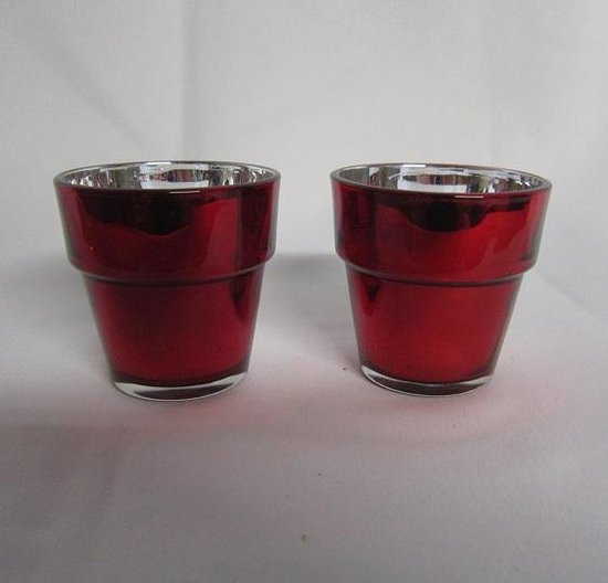 Kleine Glazen waxinelichthouder, set van 2 stuks, rood: 6, 5 x Ø 6,5 cm |  bol.com