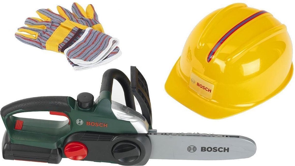 Klein Toys Bosch arbeiderset - kinderkettingzaag, handschoenen, verstelbare helm - geeft plezier geen bescherming - multicolor - Klein