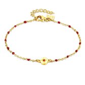 Twice As Nice Armband in goudkleurig edelstaal, rode email bolletjes, ronde met ster en rood kristal  16 cm+3 cm