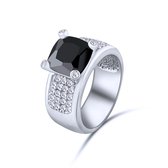 Quiges - 925 Zilveren Ring Klassiek Statement Solitair met Vierkante Zwarte Zirkonia Kristal - QSR08218