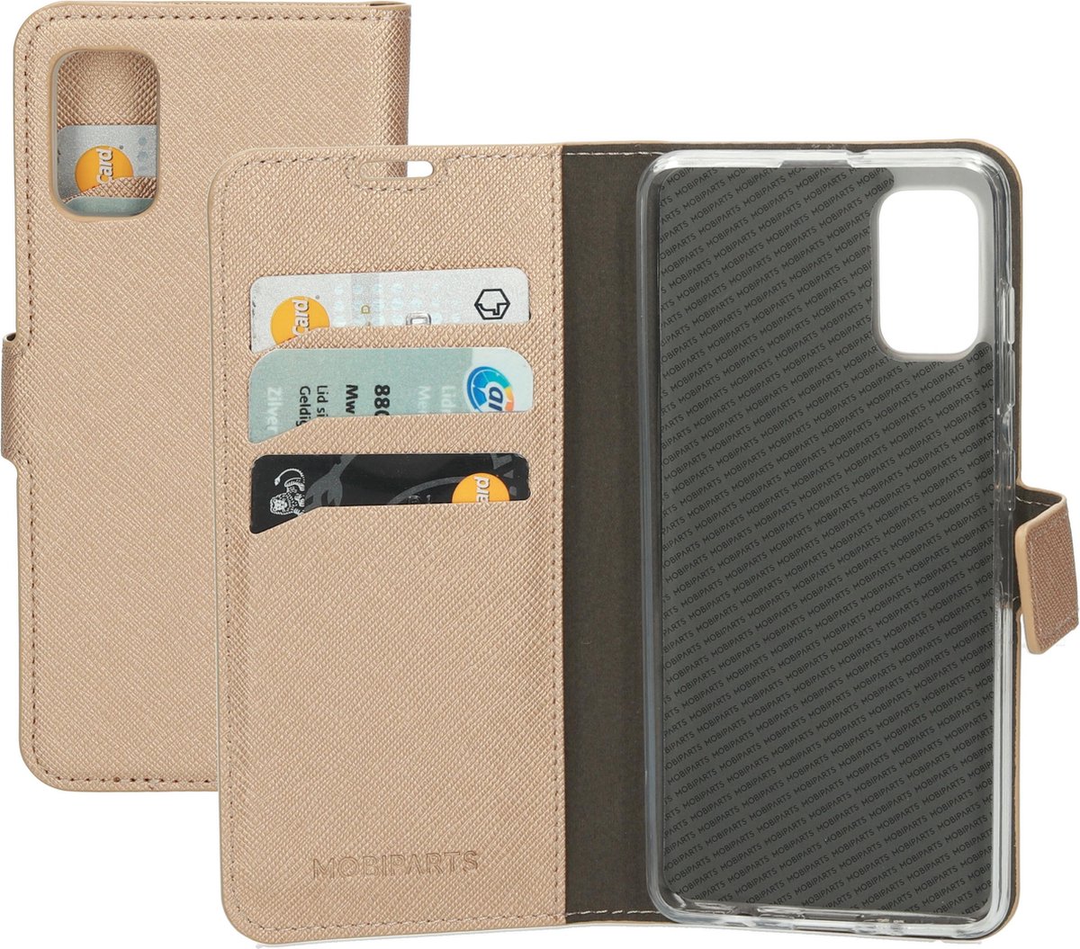 Samsung Galaxy A41 Hoesje - Saffiano Wallet/Portemonnee hoesje - Magneet Sluiting - 3 Opbergvakken - Koper - Mobiparts
