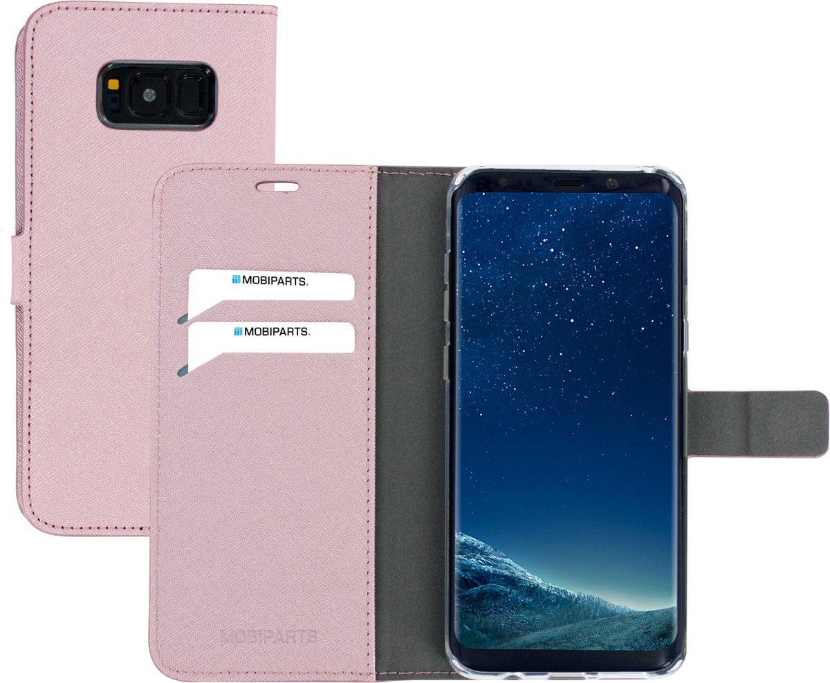 Samsung Galaxy S8+ Hoesje - Saffiano Wallet/Portemonnee hoesje - Magneet Sluiting - 3 Opbergvakken - Roze - Mobiparts