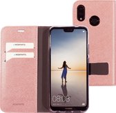 Mobiparts hoesje geschikt voor Huawei P20 Lite (2018) - Saffiano Wallet/Portemonnee hoesje - Magneet Sluiting - 3 Opbergvakken - Roze