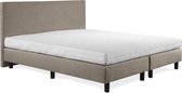 Beddenleeuw Boxspring Bed Nora - 200x200 - Incl. Hoofdbord + Matras - Lederlook Taupe (Skai)