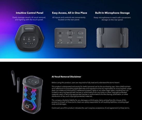 NEW Soundcore Rave 3 - AI Vocale Verwijdering Disclaimer - One Touch Karaoke Partybox Speaker - Next Level Feestgeluid met met Guitar / Wired Microphone Connection - Zwart van Anker — afbeelding 3