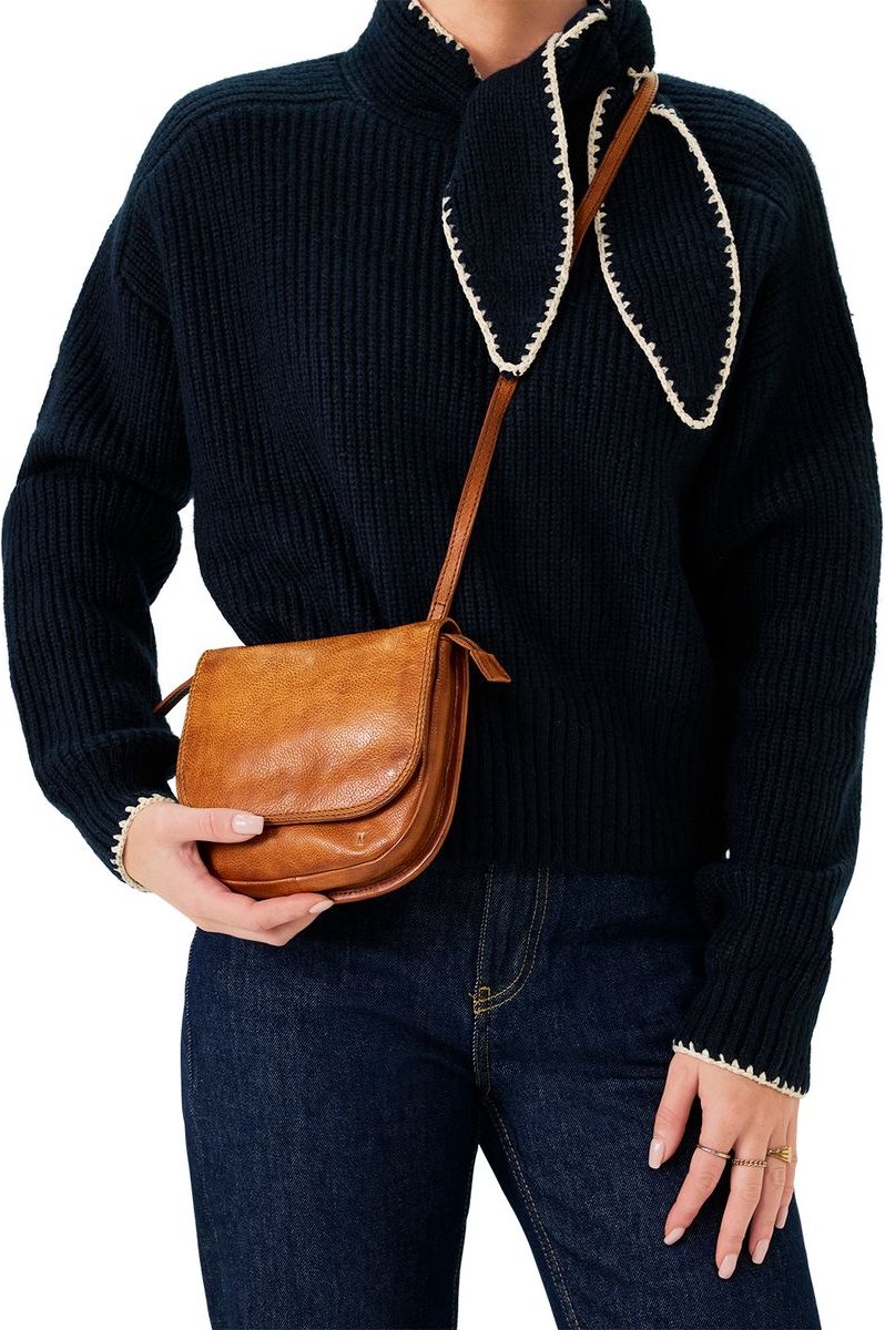 Manfield - Cognac leren schoudertas