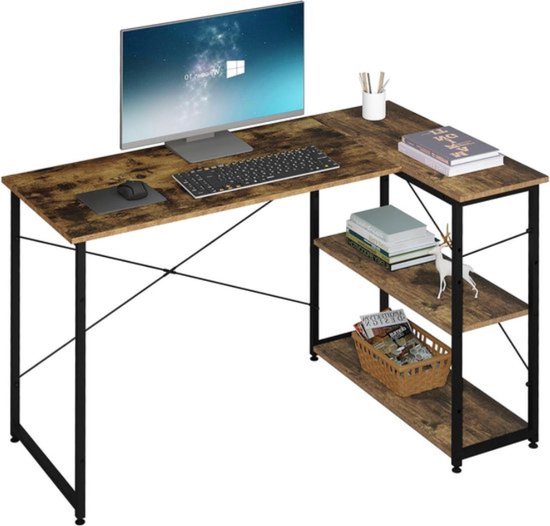 Desk L-vormige computerbureau hoekbureau met 2 planken, ruimtebesparend bureau, gaming