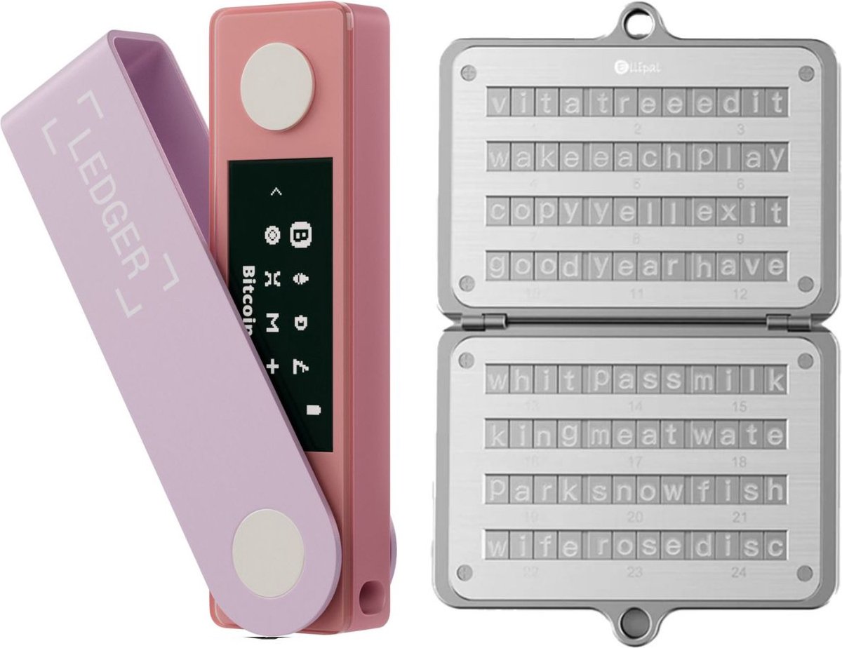 Image of Ledger Nano X Pastel Pink + Ellipal Seed Phrase Steel - Hardware Walllet Bundel - Bluetooth - Seed Phrase opslag - Offline bescherming voor Crypto