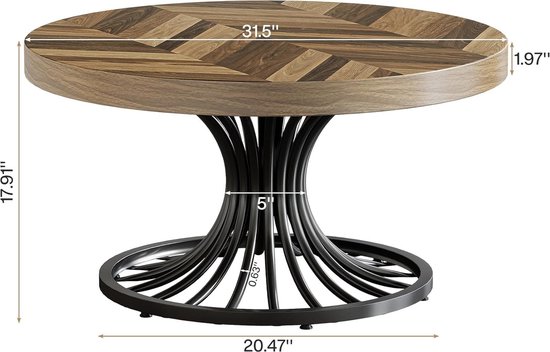 Table basse industrielle ronde en bois de manguier Tribesigns 79 cm - avec base en métal élégante - Marron rustique et Zwart - Table basse - Table d'appoint - 79 x 79 x 45 cm