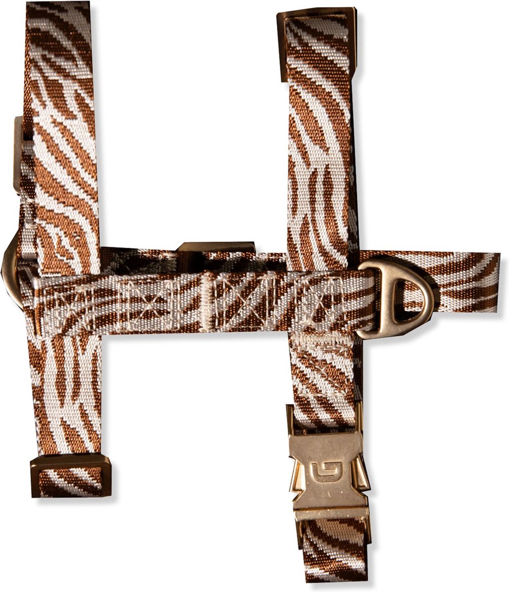 Dogguo Zebra Harness Bruin&Beige - Hondentuig - 24-38/32-51x2 cm