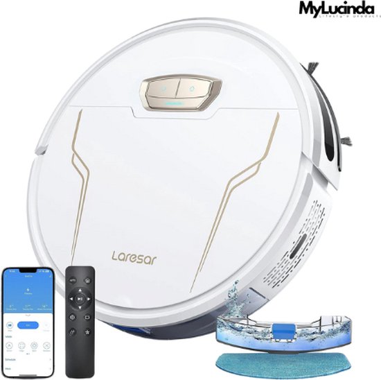Mylucinda® Robotstofzuiger met Dweilfunctie - 5000Pa Zuigkracht - Slimme Navigatie - Bediening via App - Voor Huisdieren en Tapijt - Wit