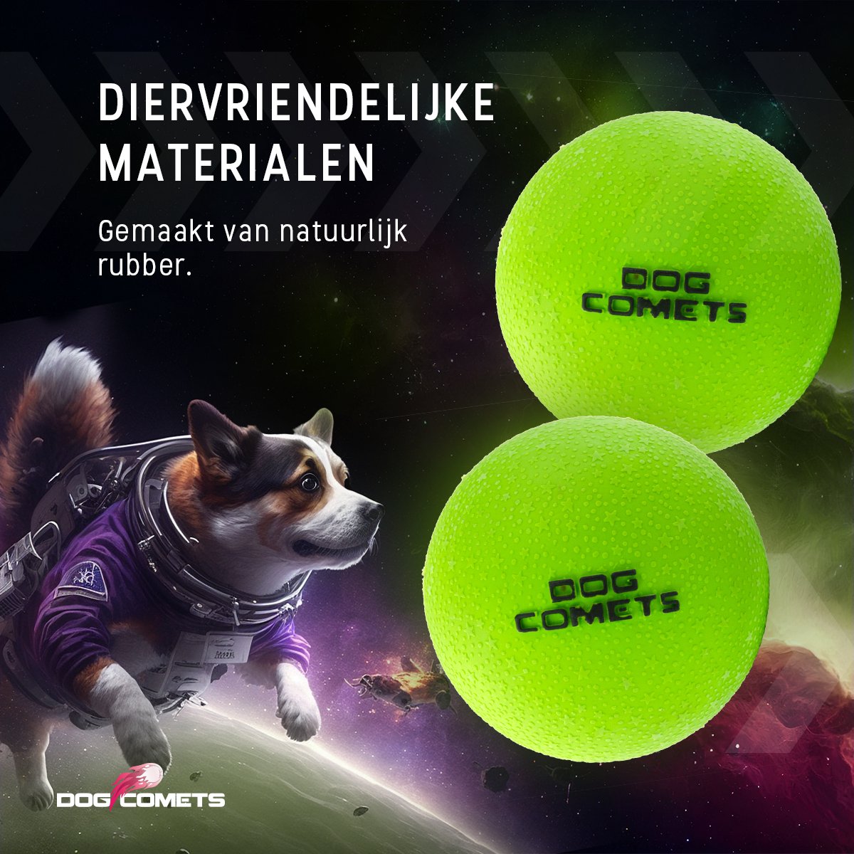 Dog Comets Ball Stardust Ø 6 cm - Rubberen Hondenbal - Hondenspeelgoed - Stuiterend en Drijvend honden speelgoed - Groen - 2 Stuks thumbnail 5