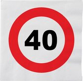 Verjaardag servetten verkeersbord 40 jaar - 32x - 33 x 33 cm - Leeftijd thema feest servetten