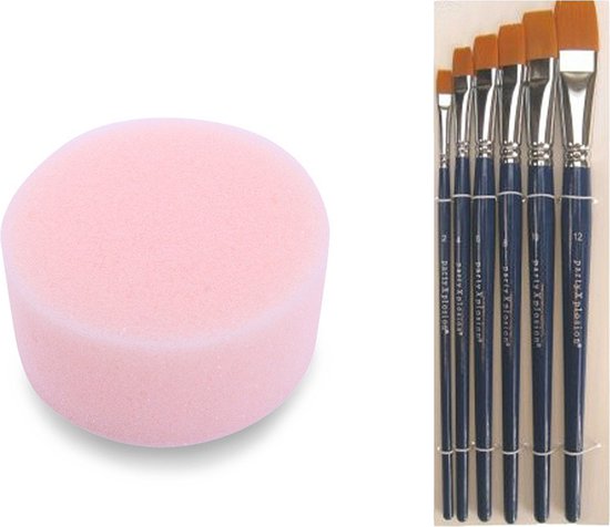 Partyxplotion Make Up Schmink penselen set 6x en make up sponsje - schminkset - voor kinderen en volwassenen