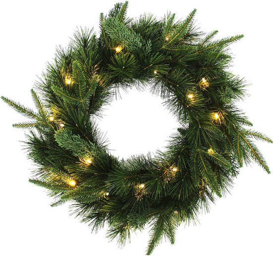Kerstkrans/dennenkrans groen met led - 35 cm - Dennenkransen/deurkransen kerstversiering