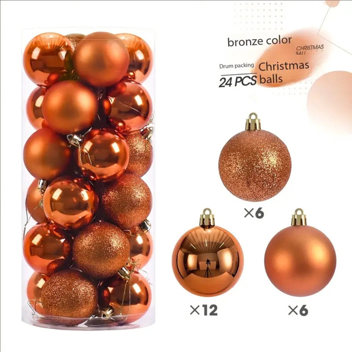 Livano Kerstballen - Kerstversiering - Plastic - Kerstballenset - Brons - 24 stuks