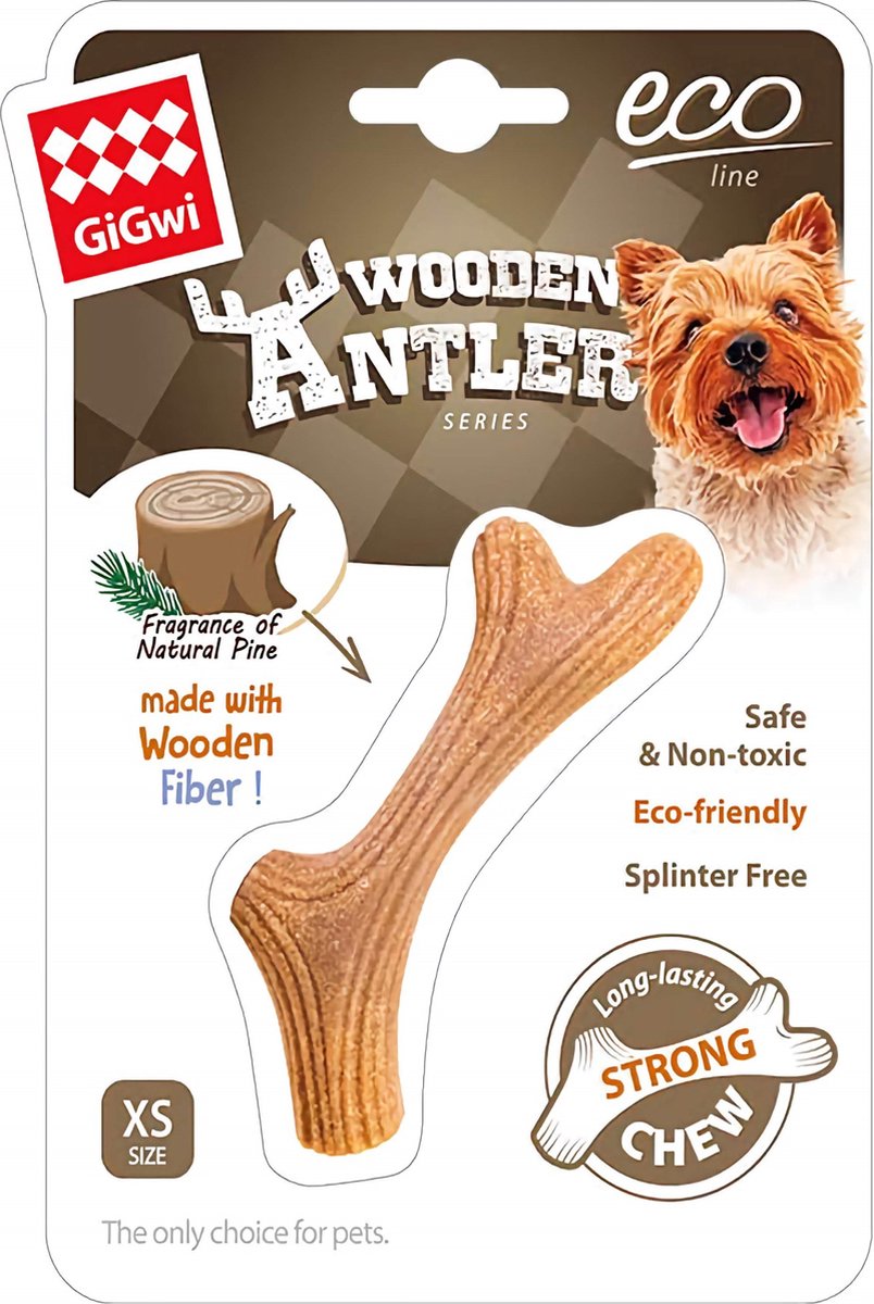 GIGwi Wooden Antler - Honden kauwspeelgoed - Natuurlijk - Hout - XS - 10 cm