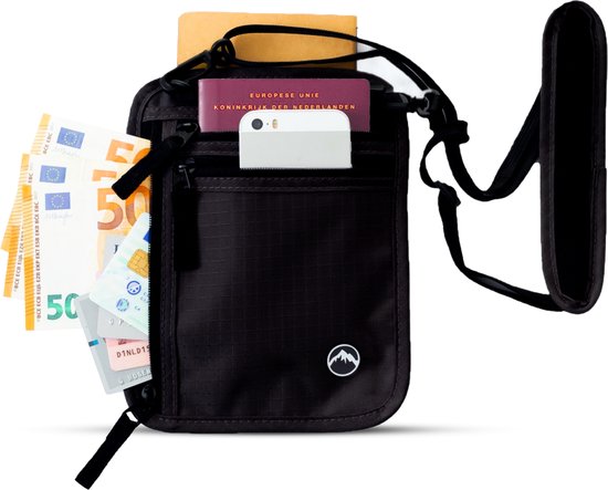 Groene Berg Nektasje - Paspoorttasje - Paspoorthouder met RFID blokkering - Travel Wallet - Veilig op reis - Reisportemonnee voor dames en heren - Zwart