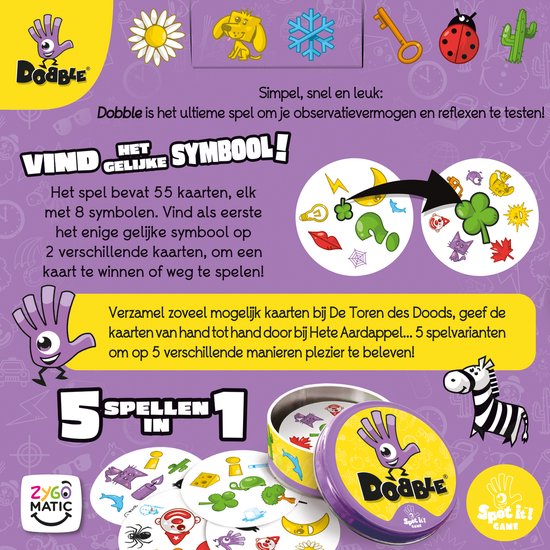 Dobble Classic – Nederlandstalig Kaartspel voor 2 tot 8 spelers - Leuk familiespel vanaf 6 jaar - Het razendsnelle zoekspel voor het hele gezin
