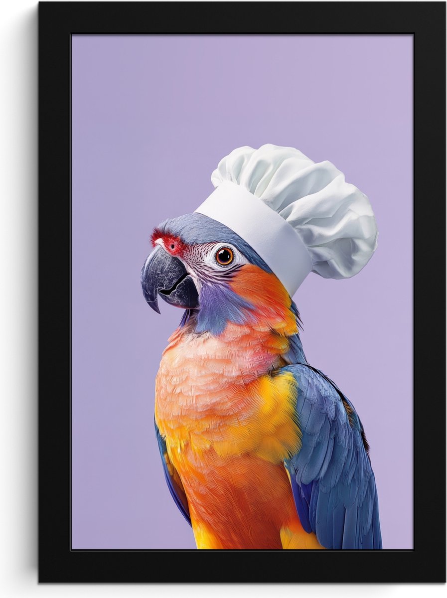 FrameYourWall Fotolijst inclusief poster - Posterlijst 20x30 cm - Posters - Papegaai - Koksmuts - Paars - Cute - Foto in lijst - Keuken decoratie muur - Wanddecoratie accessoires - Muurdecoratie - Schilderijen Koksmuts - Parkiet
