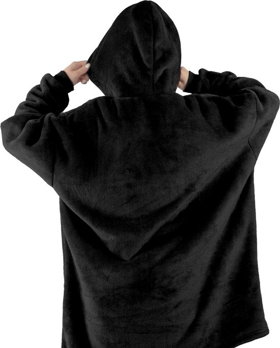 Zoem - Fleece deken met mouwen Zwart - Gratis sokken - sweater - 280 gsm - Snuggle Hoodie