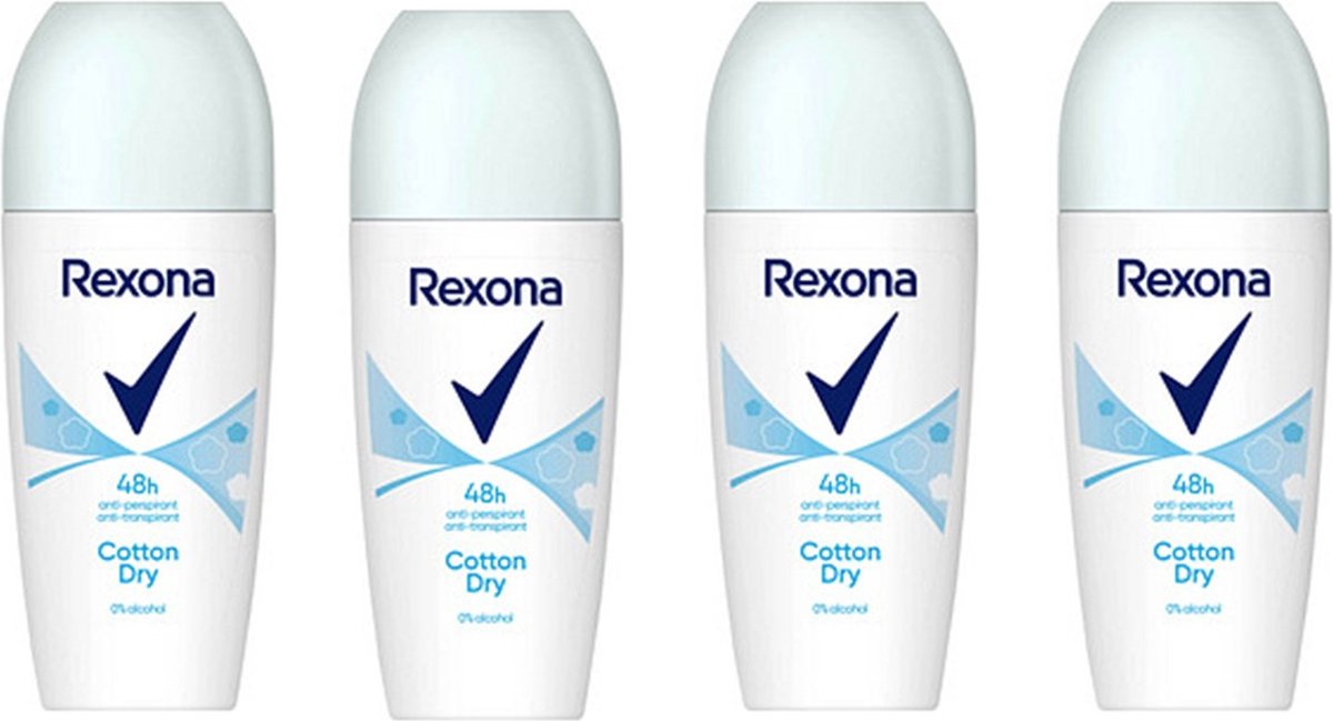 Goedkoopste Rexona - Deoroller - Cotton Dry - Anti Perspirant - Anti Transpirant - 50 ml - 48 HR - Voordeelverpakking 4 x 50 ml
