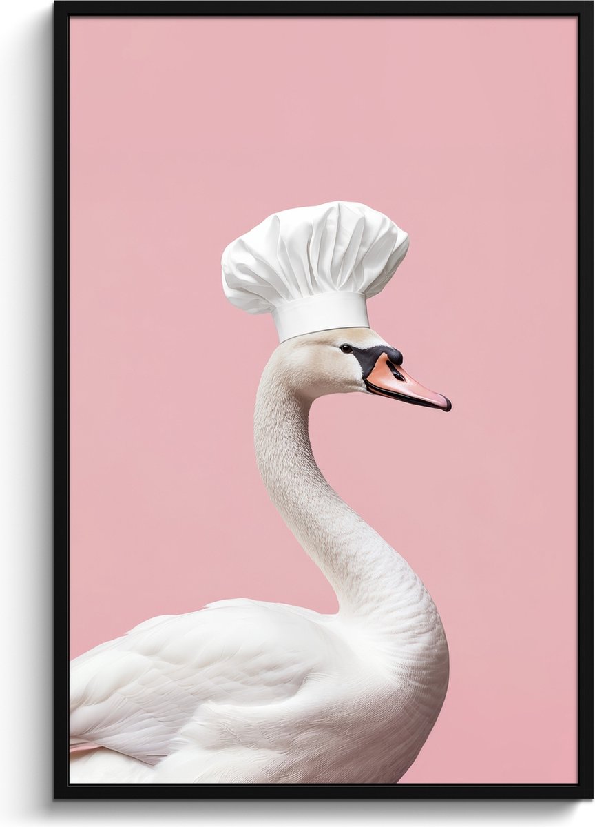 FrameYourWall Fotolijst inclusief poster - Posterlijst 80x120 cm - Posters - Zwaan - Koksmuts - Mooi - Klassiek - Foto in lijst - Keuken decoratie muur - Wanddecoratie accessoires - Muurdecoratie - Schilderijen Koksmuts - Zwaan