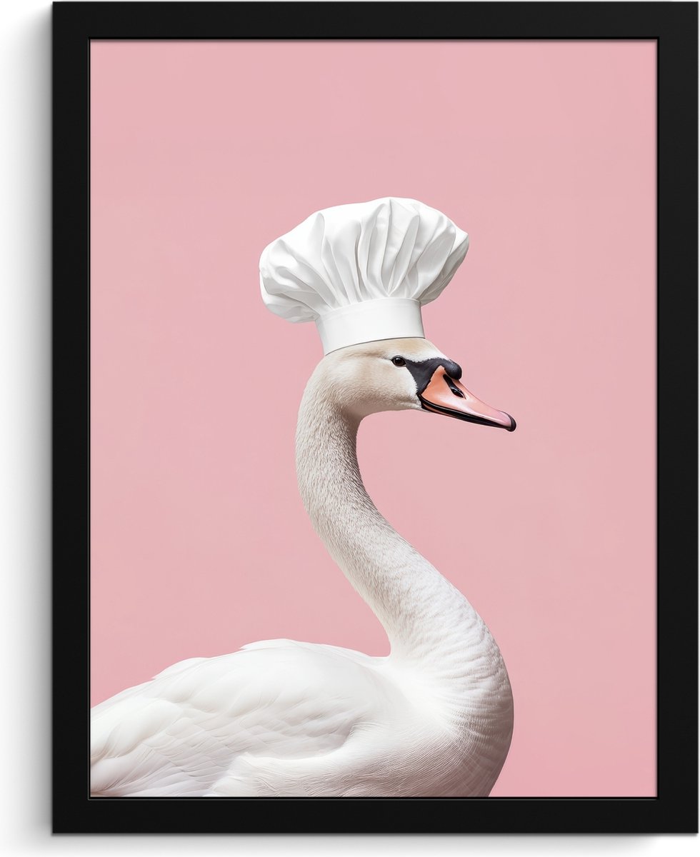 FrameYourWall Fotolijst inclusief poster - Posterlijst 30x40 cm - Posters - Zwaan - Koksmuts - Mooi - Klassiek - Foto in lijst - Keuken decoratie muur - Wanddecoratie accessoires - Muurdecoratie - Schilderijen Koksmuts - Zwaan