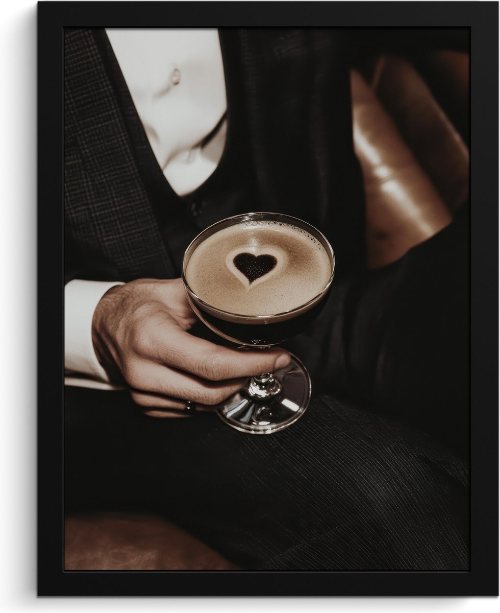 FrameYourWall Fotolijst inclusief poster - Posterlijst 30x40 cm - Posters - Hartje - Cocktail - Espresso Martini - Hand - Foto in lijst - Keuken decoratie muur - Wanddecoratie accessoires - Muurdecoratie - Schilderijen