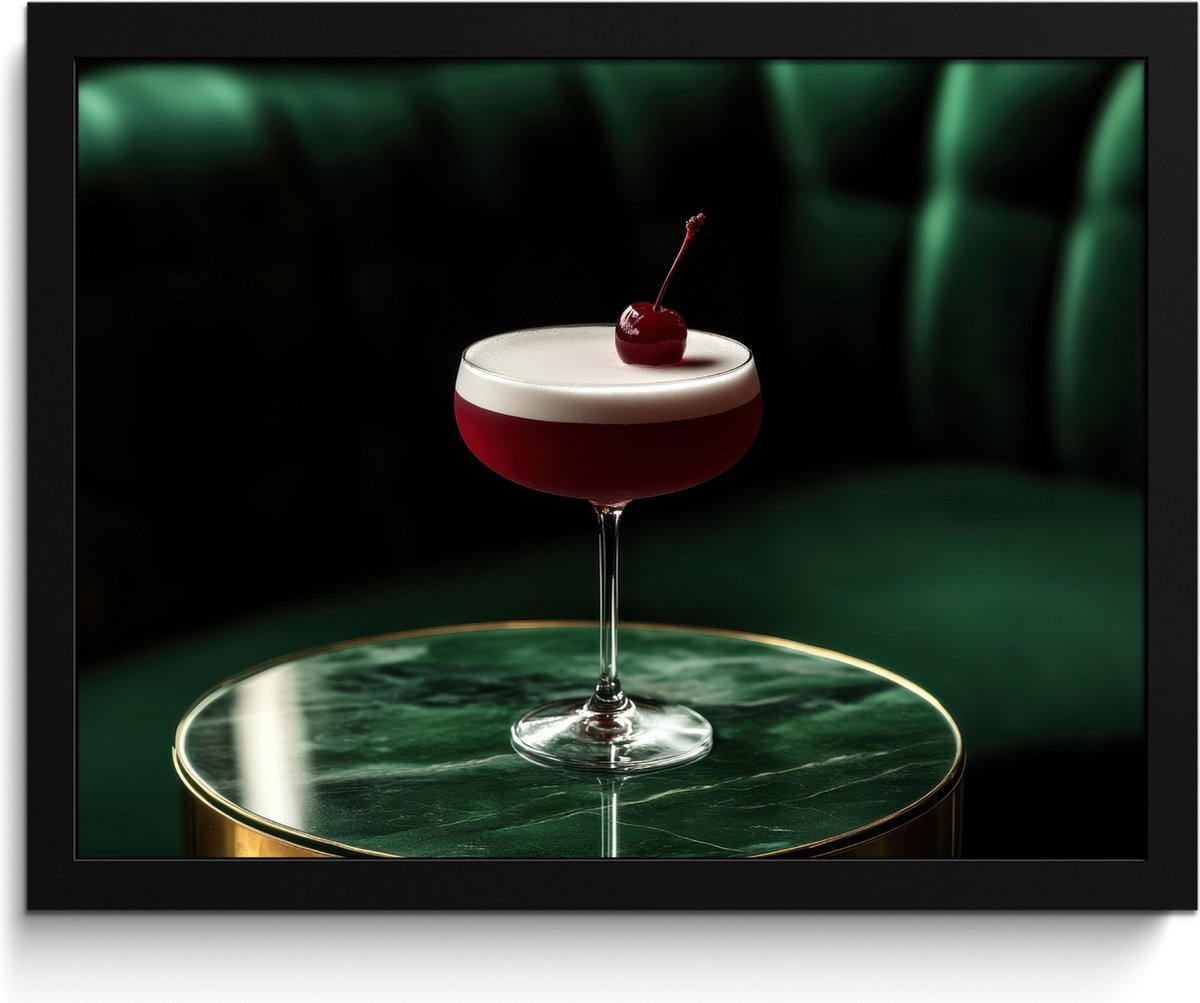 FrameYourWall Fotolijst inclusief poster - Posterlijst 40x30 cm - Posters - Kers - Cocktail - Rood - Marmer - Foto in lijst - Keuken decoratie muur - Wanddecoratie accessoires - Muurdecoratie - Schilderijen