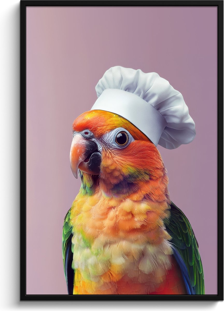 FrameYourWall Fotolijst inclusief poster - Posterlijst 80x120 cm - Posters - Papegaai - Koksmuts - Nieuwsgierig - Vogel - Foto in lijst - Keuken decoratie muur - Wanddecoratie accessoires - Muurdecoratie - Schilderijen Koksmuts - Parkiet